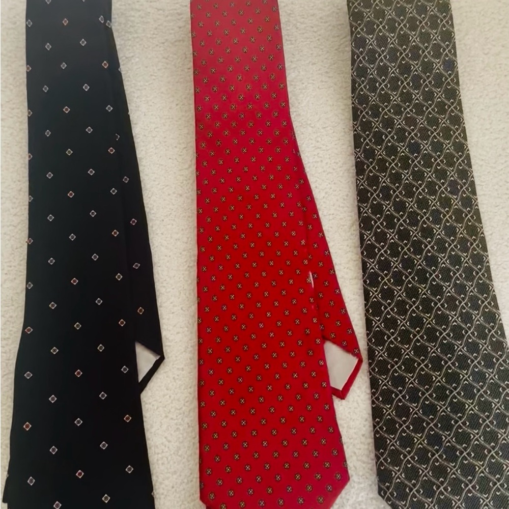 Set of Three Designer Vintage Patterned Ties - Black, Red, and Gray